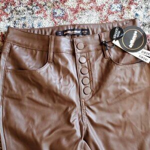 NWT Dollhouse Jackie Vegan Leather Pants Brown High Rise Flair bottom So Stylish